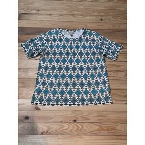 Lisa Ashley Woman's Blouse Top Blue Beaded Short Sleeve Round Neck